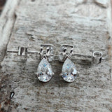 2ct Pear Cut Simulated Diamond Two Stone Drop Earrings 14k White Gold Plated