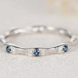 0.9ct Round Cut Blue Sapphire Wedding Band Stackable Eternity 14k WhiteGold Over