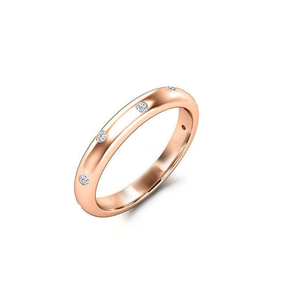 Flush Set Stackable Wedding Band 0.15ct Round Cut Diamond 14k Rose Gold Finish