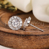 2ct Round Cut Moissanite Halo Stud Earrings For Women 14k White Gold Plated