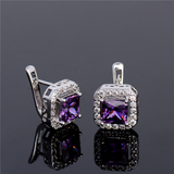 4Ct Princess Cut Purple Amethyst Diamond Halo Stud Earrings 18K White Gold Over