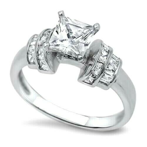 2Ct Princess Cut Diamond Unique Solitaire Engagement Ring 14K White Gold Finish