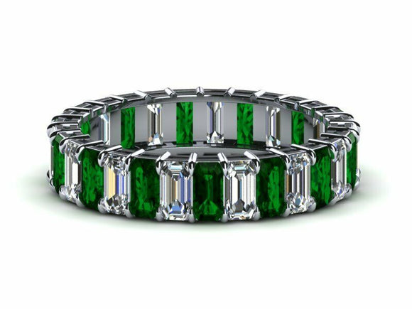 2ct Green Emerald Cut Fancy Eternity Wedding Band Ring 14k White Gold Finish