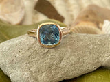 1.7ct Engagement Ring Cushion Cut Blue Sapphire Solitaire 14k Yellow Gold Finish