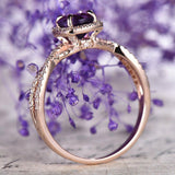 3Ct Round Cut Purple Amethyst Halo Diamond Engagement Ring 14K Rose Gold Finish