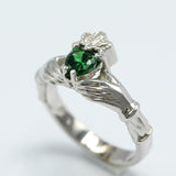 1ct Heart Cut Green Emerald Engagement Ring Claddagh Irish 14k White Gold Finish