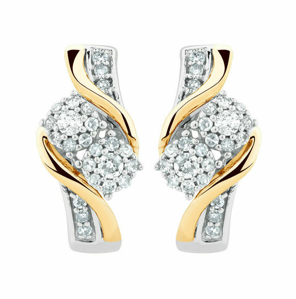 1ct Round Cut Diamond Dual Tone Lightning Stud Earrings 14k White Gold Finish