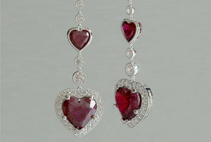 2ct Heart Cut Pink Ruby Diamond Halo Drop Earrings 14k White Gold Finish