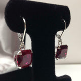 2ct Dangle Earrings Cushion Cut Ruby Solitaire Leverback 14k White Gold Finish