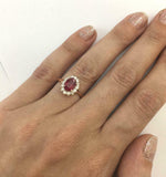 2ct Oval Cut Pink Ruby Engagement Ring Diamond Floral Halo 14k Rose Gold Finish