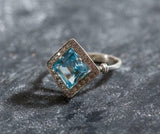 2ct Engagement Ring Asscher Cut Blue Aquamarine Diamond Halo 14k White Gold Over