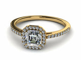 1.5ct Asscher Cut Accent Solitaire Halo Engagement Ring 14k WhiteYw Gold Finish