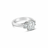 2.3ct Emerald Cut Diamond Engagement Ring Classic Trilogy 14k White Gold Finish