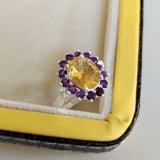 2ct Engagement Ring Oval Cut Yellow Citrine Cluster Halo 14k White Gold Finish