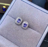 2.6ct Stud Earrings Oval Cut Blue Tanzanite Halo Cluster 14k White Gold Finish