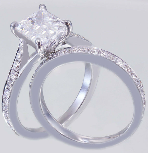 Split Shank Bridal Set Engagement Ring 2ct Princess Diamond 14k White Gold Over