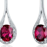 4Ct Oval Cut Pink Ruby Diamond Stylish Tear Drop Earrings 14K White Gold Finish