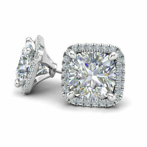 1ct Cushion Cut Diamond Solitaire Halo Stud Women Earrings 14k White Gold Finish