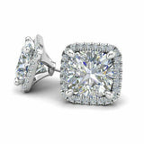 1ct Cushion Cut Diamond Solitaire Halo Stud Women Earrings 14k White Gold Finish