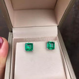 0.7ct Asscher Simulated Emerald Solitaire Stud Earrings 14k White Gold Plated