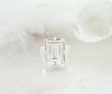 3ct Emerald Cut Diamond Wide Band Solitaire Engagement Ring 14k White Gold Over