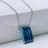 1ct Heart Simulated Blue Sapphire Solitaire Pendant Chain 14k White Gold Plated