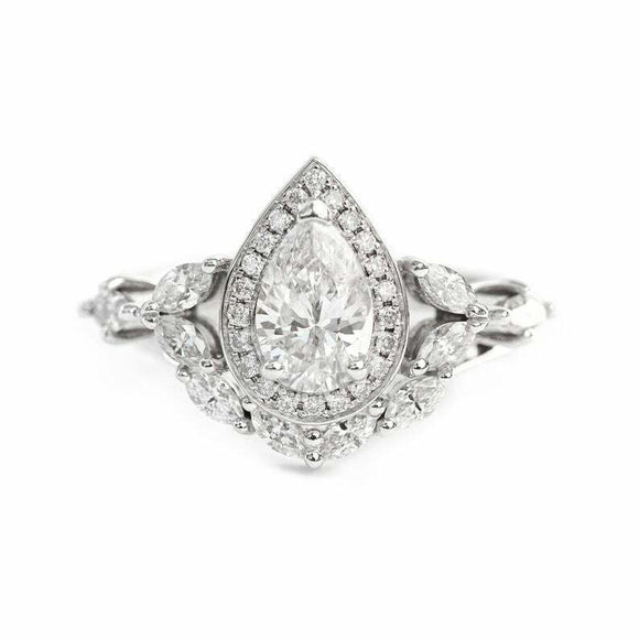 2.4ct Pear Cut Diamond Halo Bridal Set Engagement Ring Band 14k WhiteGold Finish