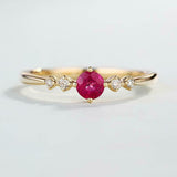 1ct Round Cut Pink Ruby 5 Stone Minimalist Engagement Ring 14k YellowGold Finish