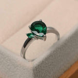 1ct Pear Cut Emerald Engagement Ring Two Stone Solitaire 14k White Gold Finish