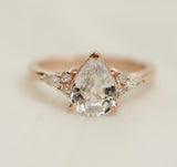 1.85ct Pear Cut Diamond Solitaire Ring 14k Rose Gold Finish with Round Accents