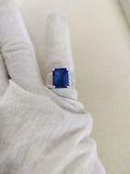 3ct Engagement Ring Emerald Cut Blue Sapphire Wide V Shank 14k White Gold Finish