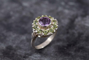 2.8ct Engagement Ring Round Cut Purple Amethyst Cluster Halo 14k White Gold Over