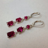 4ct Emerald Oval Round Cut Pink Ruby Drop Earrings Women 14k White Gold Finish