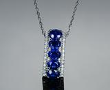 2.3ct Oval Cut Blue Sapphire Five Stone Pendant with Chain 14k White Gold Finish