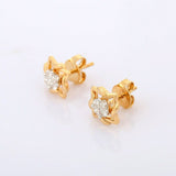 1ct Stud Earrings Round Cut Diamond Floral 14k Yellow Gold Finish