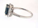 4Ct Emerald Cut Blue Sapphire Diamond Halo Engagement Ring 18K White Gold Finish