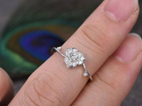 0.5ct Round Cut Diamond Engagement Ring 14k White Gold Finish Leaf Wedding Band