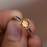 2ct Round Cut Yellow Citrine Engagement Ring 14k White Gold Finish Bezel Set