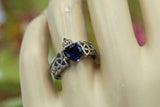 1ct Heart Cut Blue Sapphire Engagement Ring Celtic Trinity 14k White Gold Finish