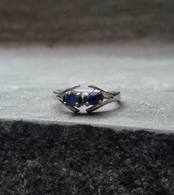 1ct Oval Cut Blue Sapphire Two Stone Split Shank Ring 14k White Gold Finish