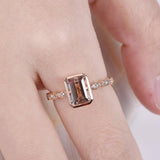 1ct Emerald Cut Peach Morganite Solitaire Engagement Ring 18k Rose Gold Finish