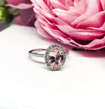 2Ct Oval Cut Peach Morganite Halo Solitaire Engagement Ring 18K White Gold Over