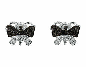 0.33ct Round Black & White Diamond Butterfly Stud Earrings 14k White Gold Finish