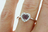 1.5ct Heart Cut Red Ruby Halo Solitaire Engagement Ring 14k White Gold Finish