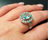 2.4ct Oval Cut Blue Aquamarine Vintage Inspired Halo Ring 14k White Gold Finish