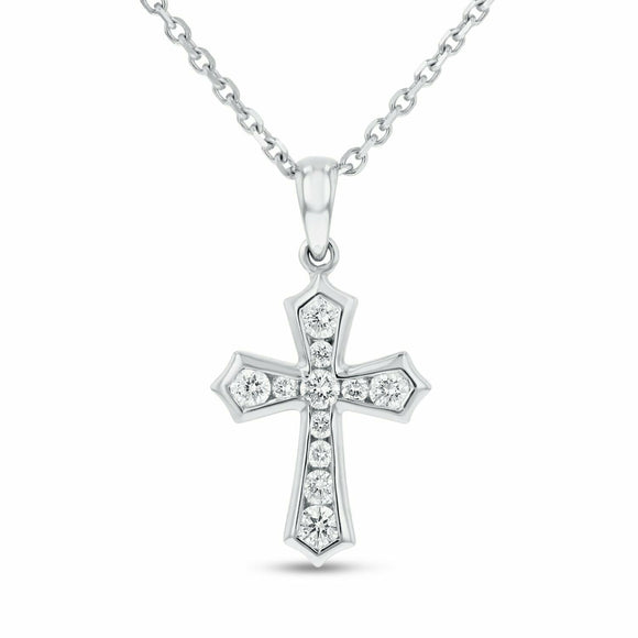 2ct Diamond Round Cut Channel Set Cross Pendant with Chain 14k White Gold Finish