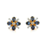 2ct Stud Earrings Oval Cut Blue Sapphire Geometric 14k Yellow Gold Finish