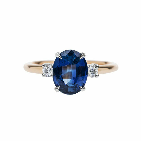 1.7ct Oval Cut Blue Sapphire Engagement Ring Diamond Trilogy 14k White Gold Over