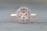 1.7ct Oval Cut Peach Morganite Engagement Ring 14k Rose Gold Over Halo Solitaire