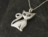 0.5ct Blue Sapphire Pendant Round Cut Cat Kitten 14k White Gold Finish NO CHAIN